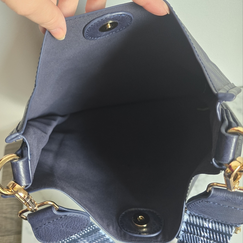 Ah-Dorned, Navy Vegan Leather Plaid Crossbody Strap Classic Messanger Bag Purse - Picture 9 of 10